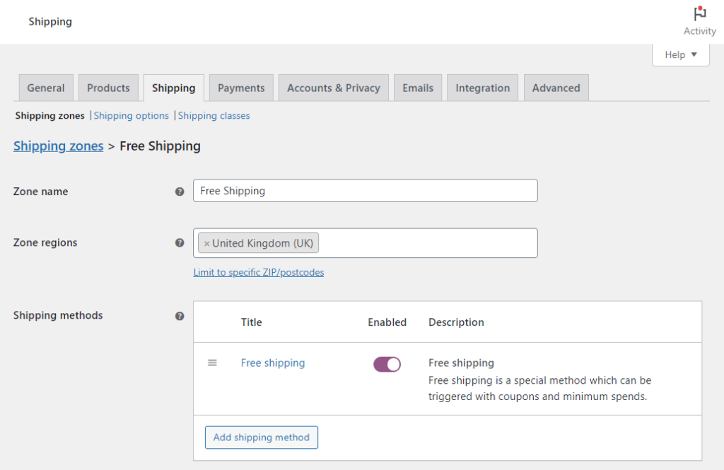 setup shipping in woocommerce