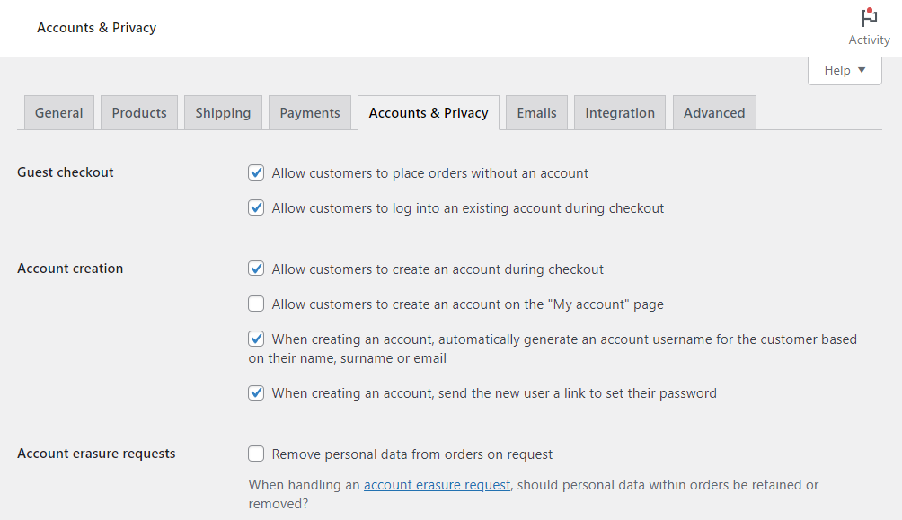 woocommerce customer account extra options