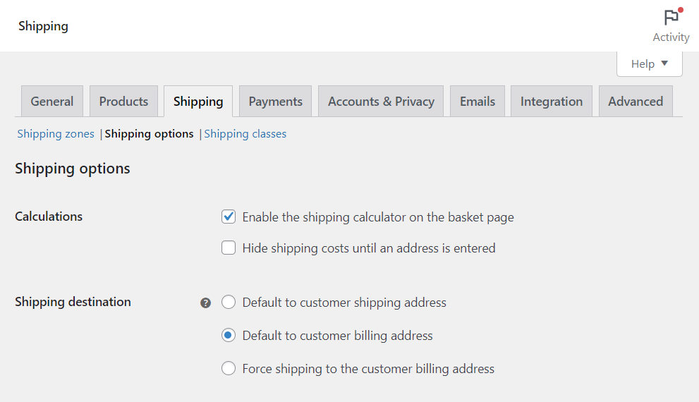 additional shipping settings woocommerce