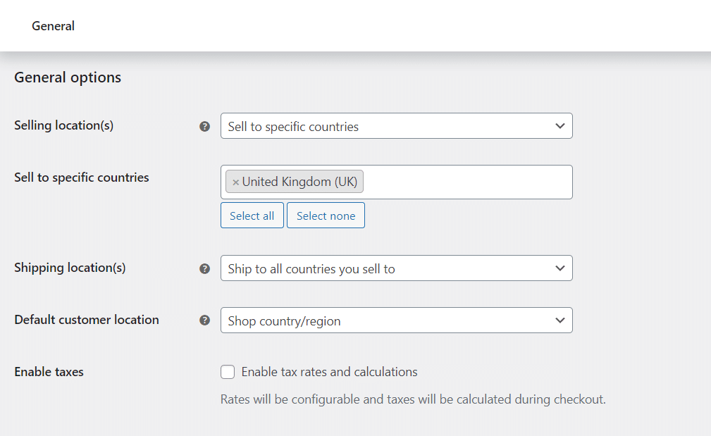 general shipping settings woocommerce