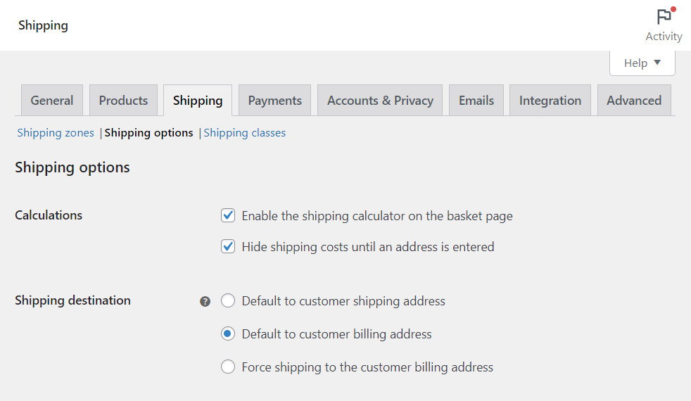 shipping address woocommerce