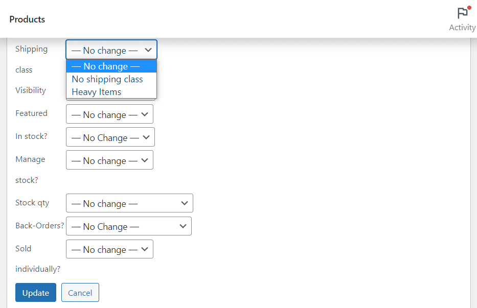 bulk edit shipping classes woocommerce