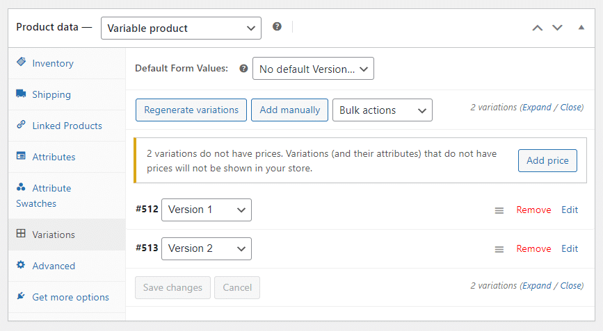 add price to variation