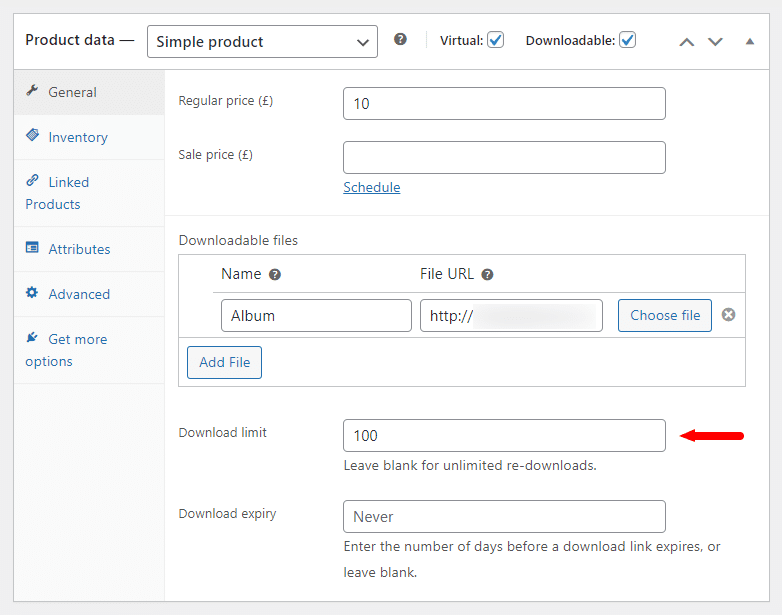 digital product download limit
