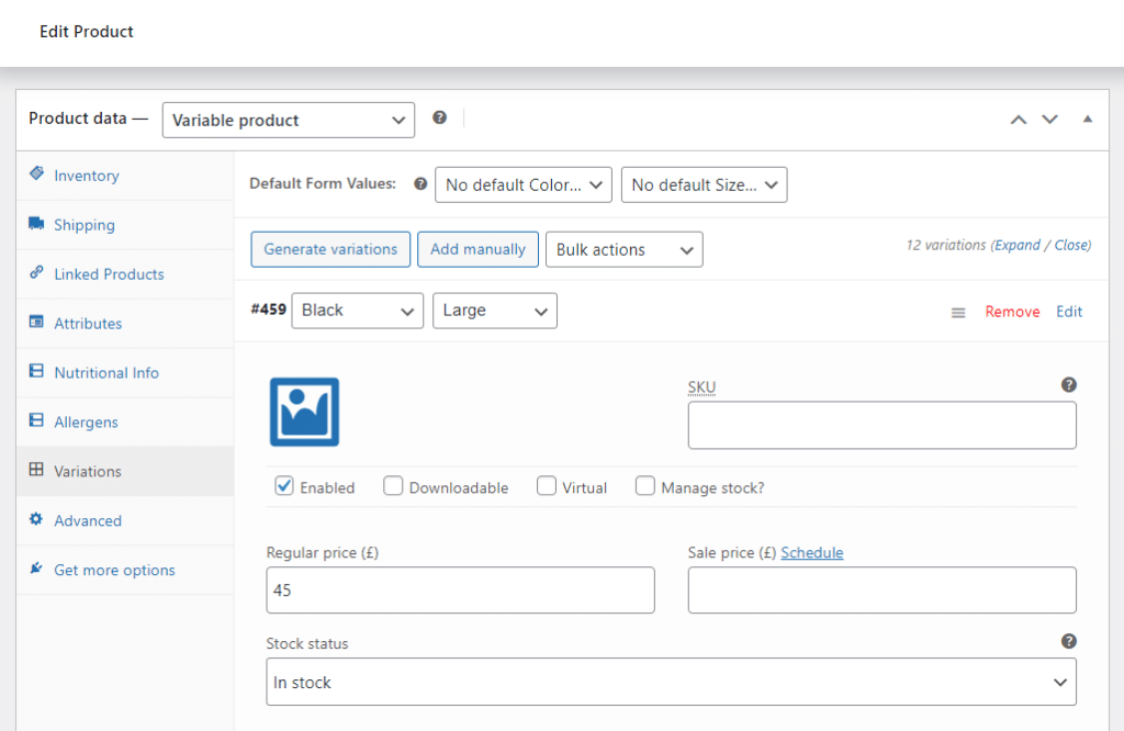 variation price in stock