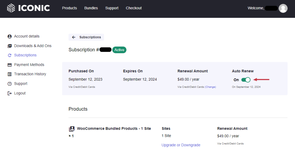 auto renewal turn off iconic