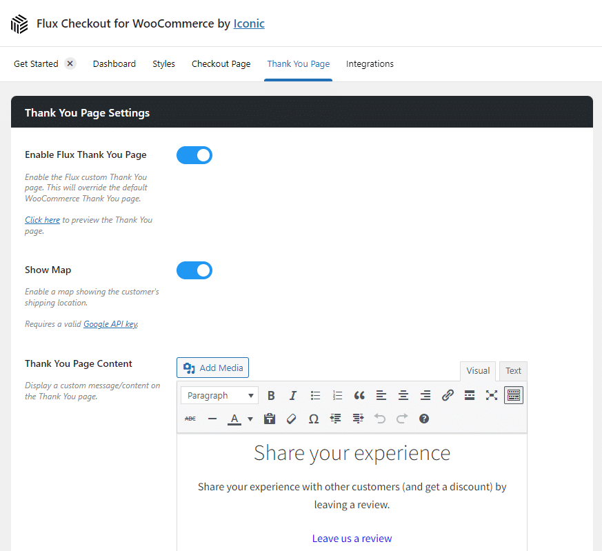 edit thank you page content flux checkout
