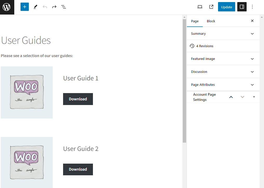 my account page content