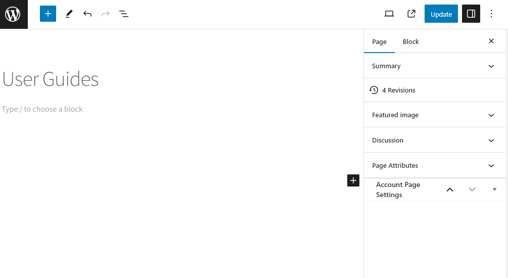 my account page create page