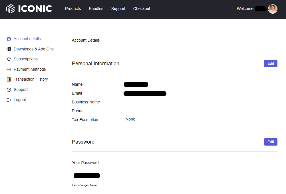 my account page iconic