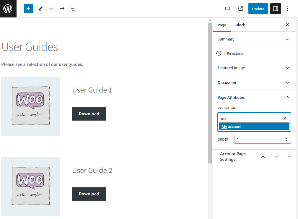 my account parent page
