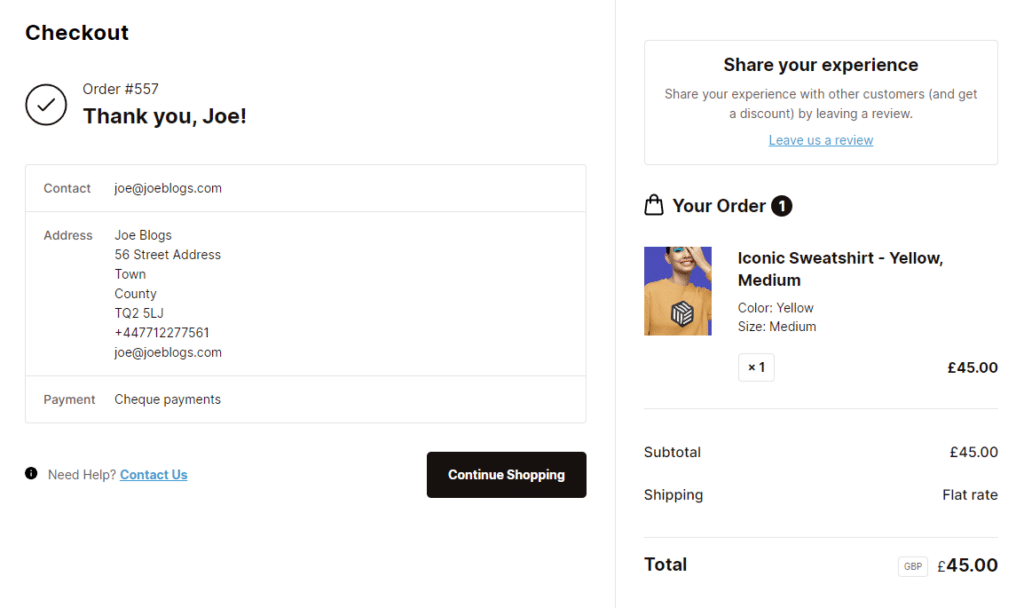 customer review after checkout