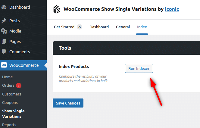 show single variations indexer