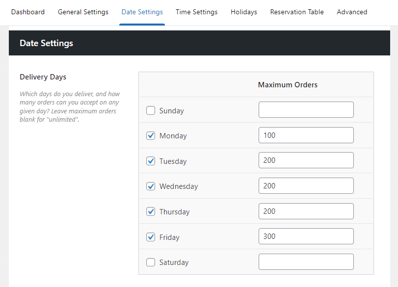 maximum orders delivery days