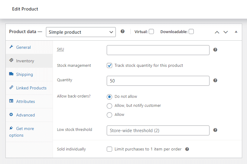 simple product stock management 