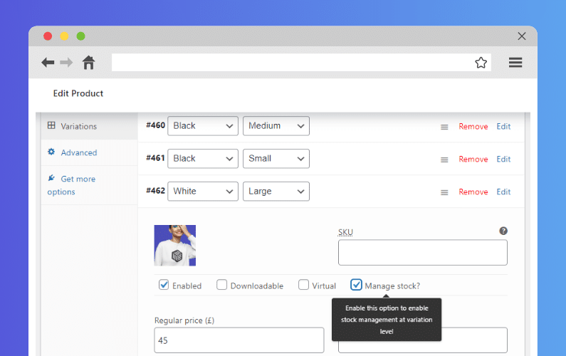 woocommerce inventory management var