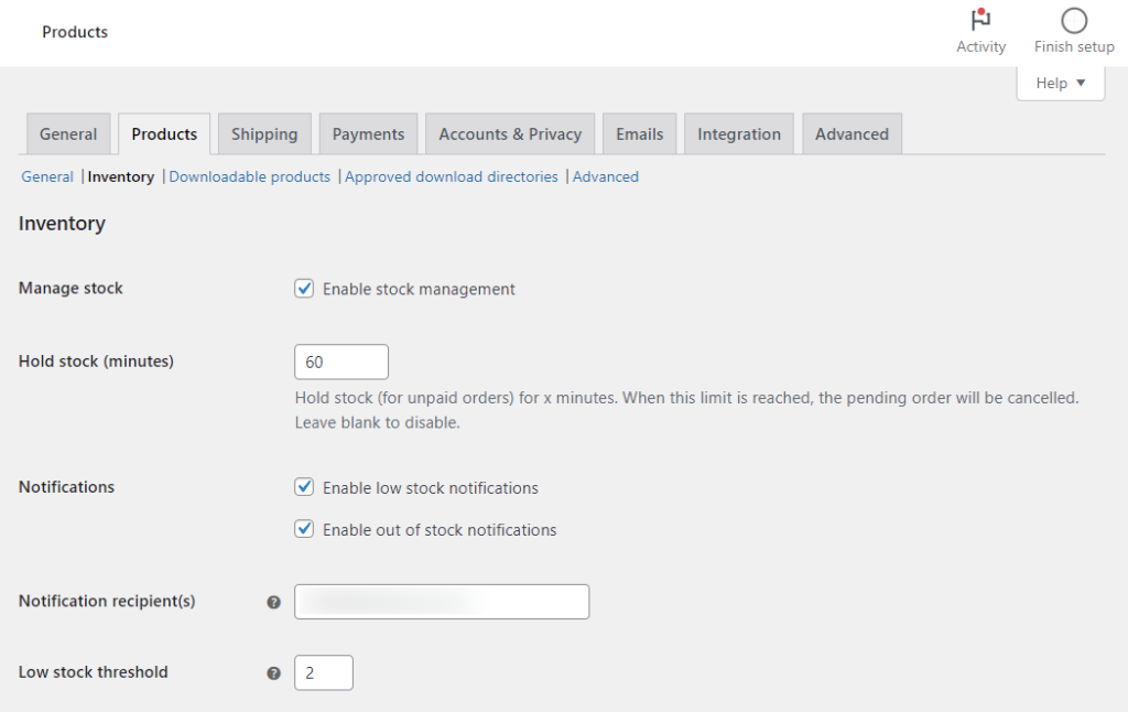 woocommerce inventory management settings