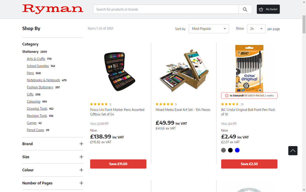 ecommerce filters ryman