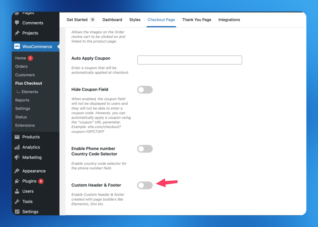 custom header and footer at checkout