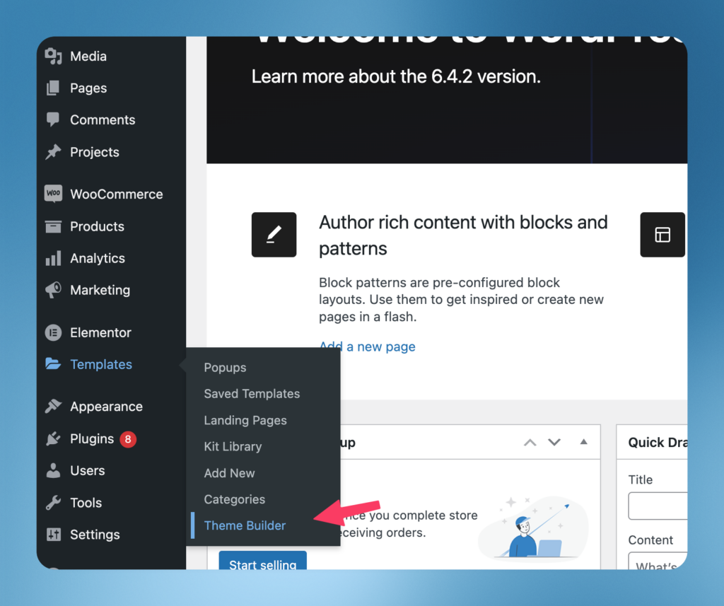 Elementor theme header