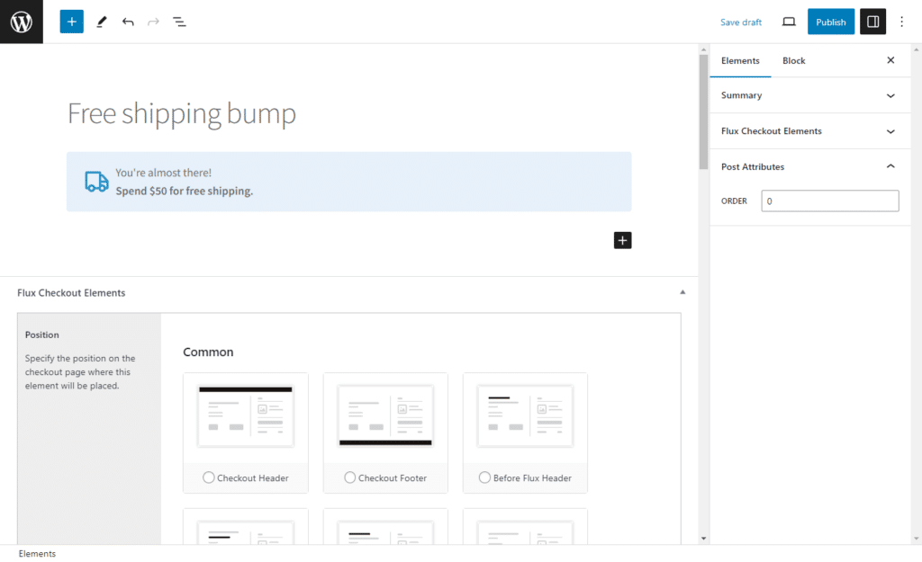 free shipping bump flux checkout elements