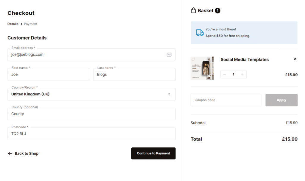 free shipping message flux checkout
