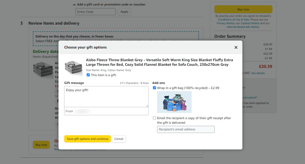 ecommerce gift wrap option