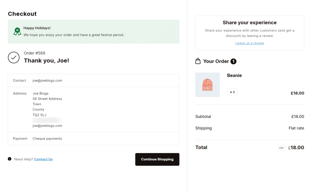 holiday message checkout flux