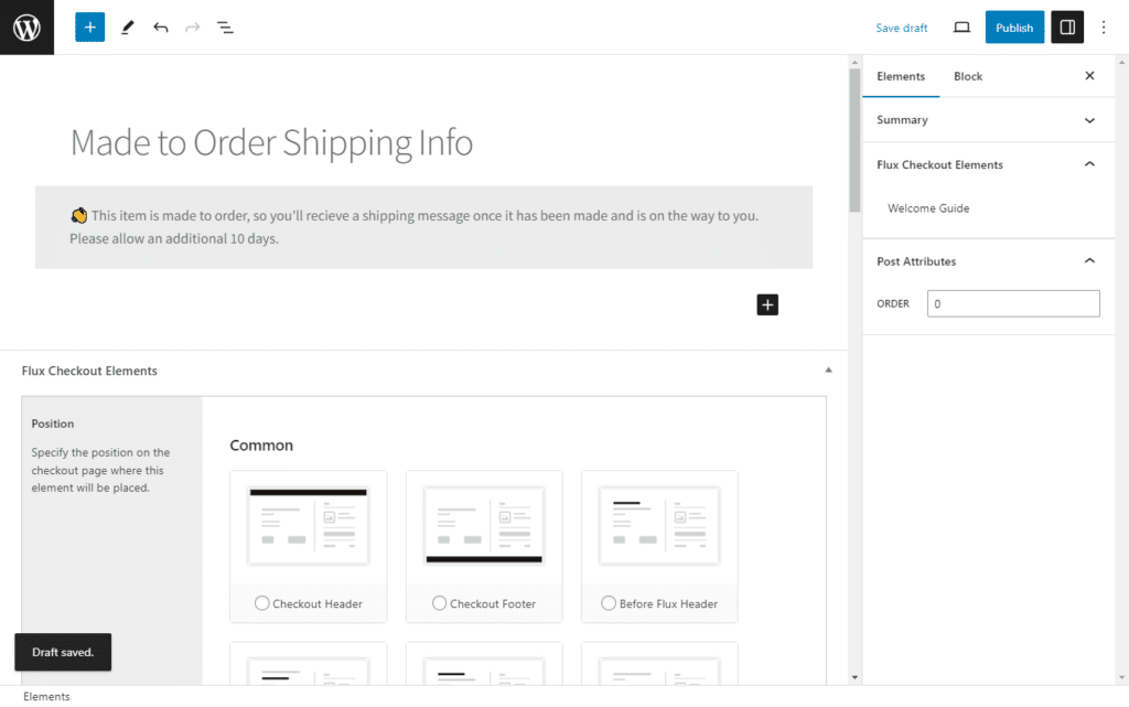 made to order checkout message flux