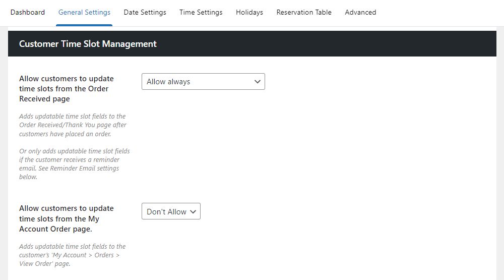 customer time slot management delivery slots