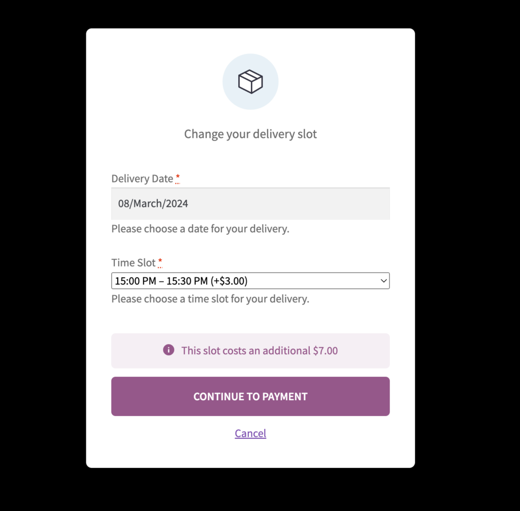 change your delivery slot menu